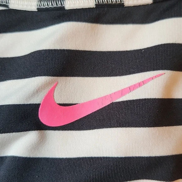 Nike | Black White Stripped Sports Bra w/ Pink Swoosh & Racerback - Picture 2 of 8
